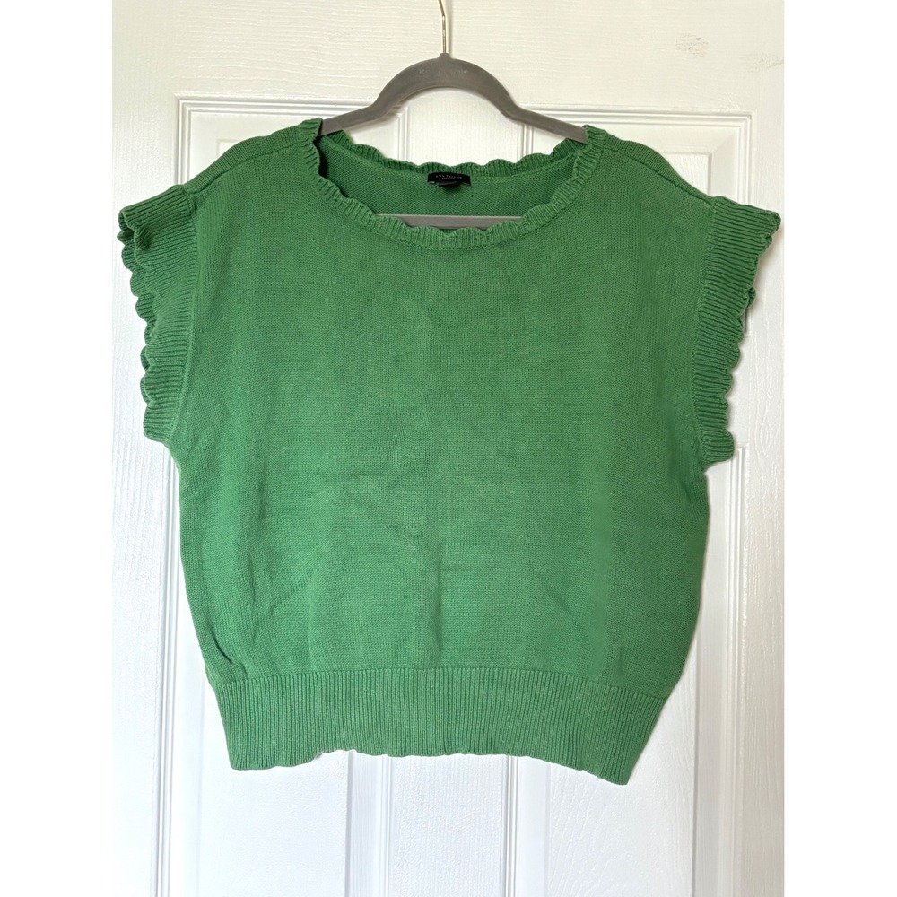 Ann Taylor Factory Green Ruffle Cap Sleeve Cotton Sweater Vest Top XL
